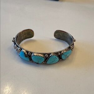 Vintage Turquoise Stone Sterling Silver Bracelet